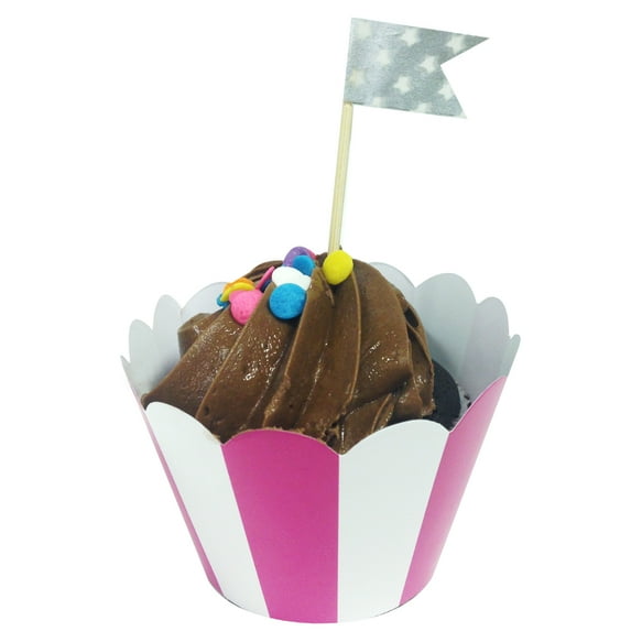 Wrapables® Standard Size Striped Cupcake Wrappers (Set of 20), Hot Pink