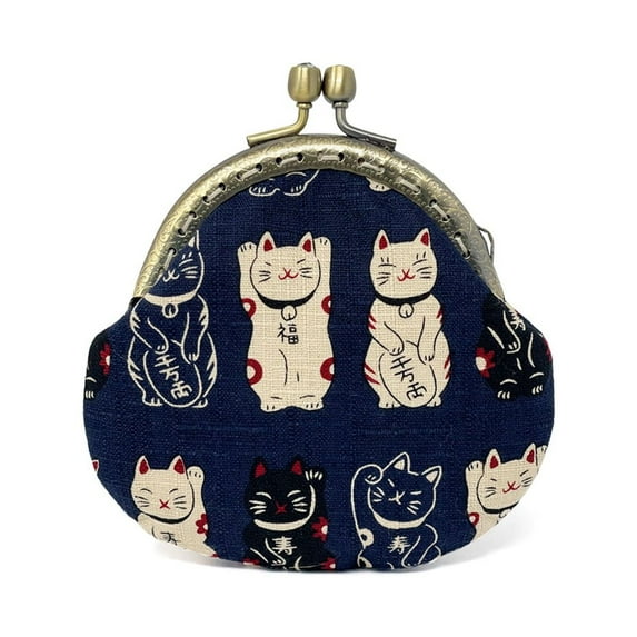 Wrapables Stylish Decorative Coin Purse, Clasp Wallet, Navy Fortune Cat