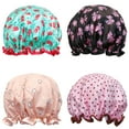 thumbnail image 1 of Wrapables® Stylish Double Layer Waterproof Shower Caps (Set of 4), Dots, Cherries & Kitties, 1 of 7