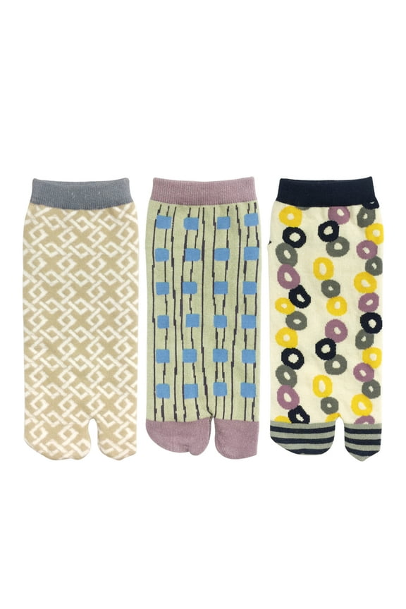Tabi Flip-Flop Socks (Set of 3), Ankle Length Playful Prints