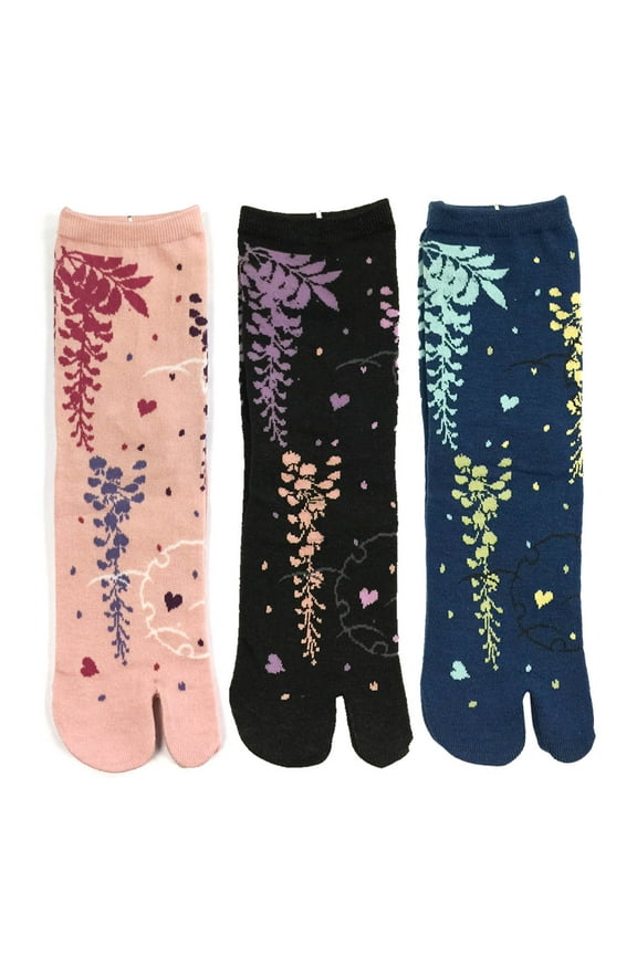 ® Tabi Flip-Flop Socks (Set of 3), Romantic Floral, Pink Black, Blue