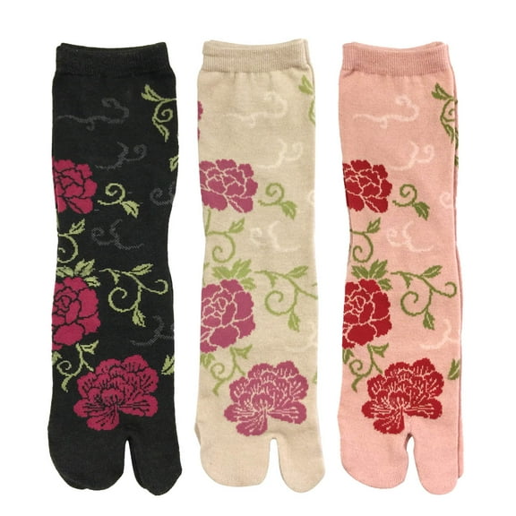 Wrapables® Tabi Flip-Flop Socks (Set of 3), Rose & Peony, Black, Beige, Pink