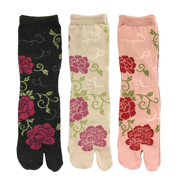 Wrapables® Tabi Flip-Flop Socks (Set of 3), Rose & Peony, Black, Beige, Pink