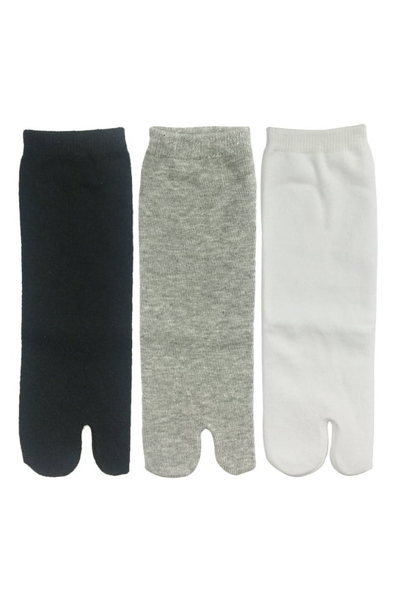 Tabi Flip-Flop Socks (Set of 3), Solid Colors, Black, Gray, White