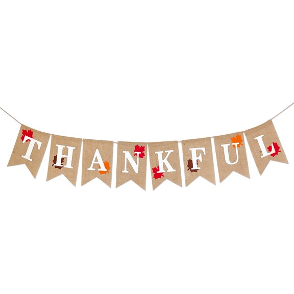Wrapables Thanksgiving Burlap Thankful Banner with Maple Leaves