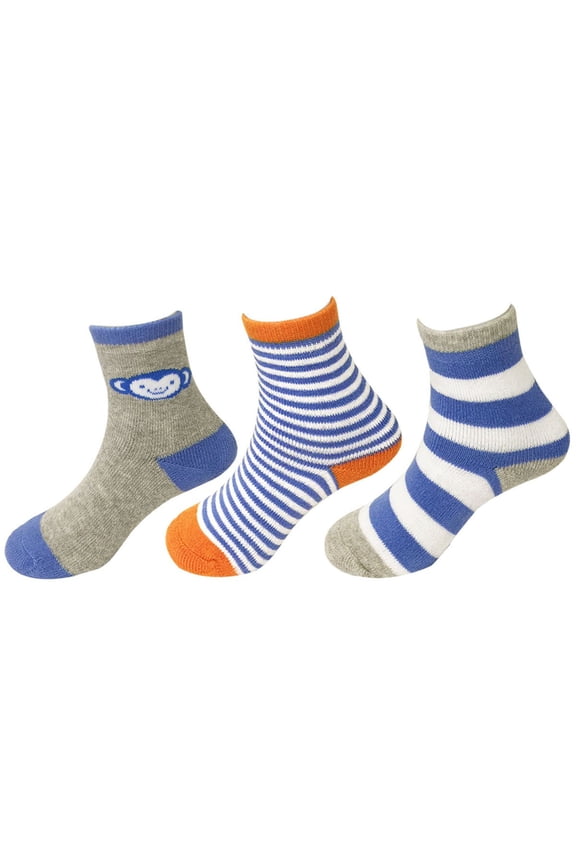 Toddler’s Thick Casual Ankle Socks (Set of 3), Monkey Small