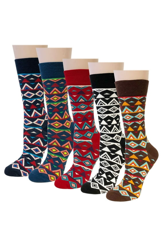 ® Unisex Colorful Designs Trouser Socks (Set of 5), Diamond Pattern