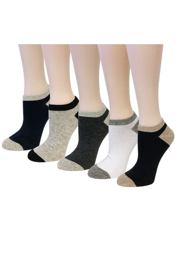 ® Unisex No Show Ankle Socks (Set of 5), Solid Neutrals