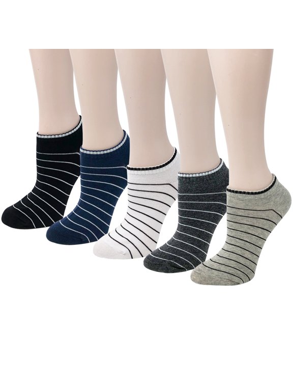 ® Unisex No Show Ankle Socks (Set of 5), Stripes