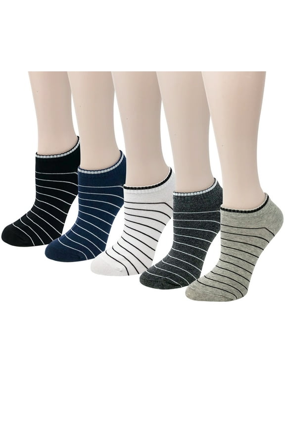 ® Unisex No Show Ankle Socks (Set of 5), Stripes