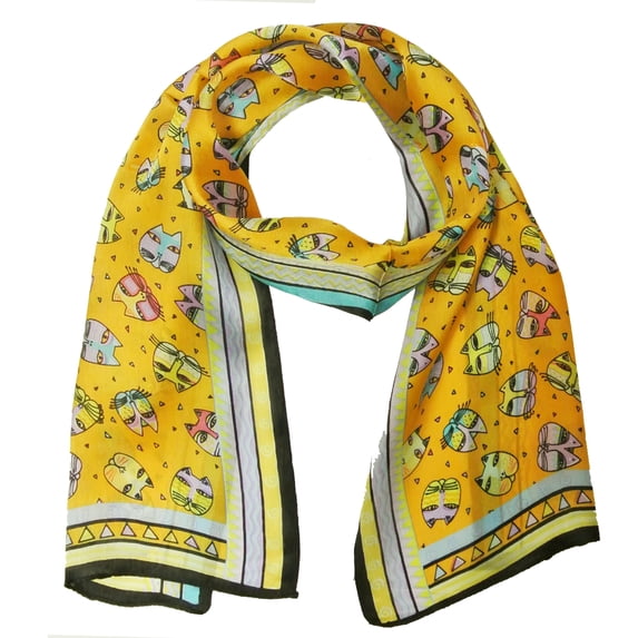 Wrapables® Vibrant 100% Silk Long Scarf 51" x 10.5", Cat Faces