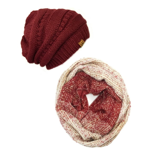 Wrapables® Warm Fall and Winter Infinity Scarf and Beanie Set, Red