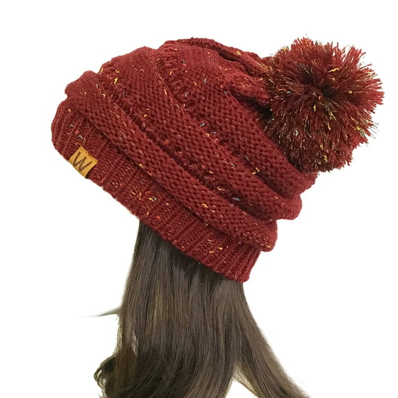 Wrapables® Warm Knit Confetti Beanie with Pom Pom, Burgundy