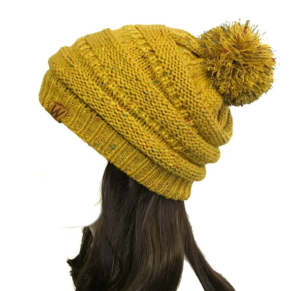 Wrapables® Warm Knit Confetti Beanie with Pom Pom, Mustard