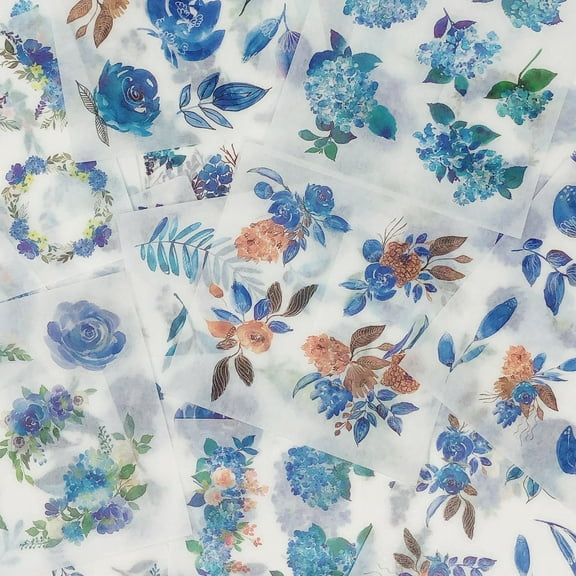 Wrapables Washi Scrapbooking Stickers Box Set, Blue Floral (20 Sheets)