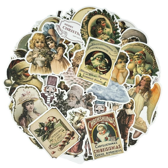 Wrapables Waterproof Christmas Vinyl Stickers for Water Bottles, Laptop, Phones, Skateboards, Decals for Teens, 86pcs Vintage Xmas