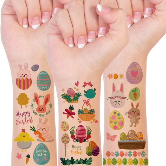 Wrapables Waterproof Temporary Tattoos for Children, 10 sheets, Easter Eggs