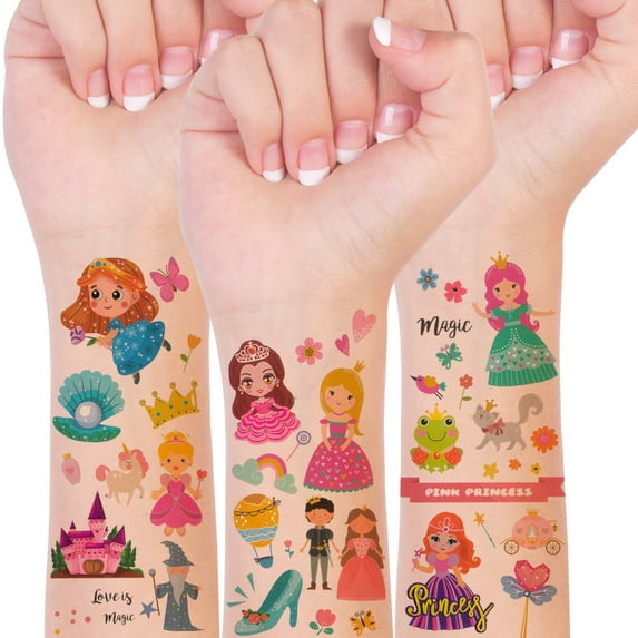 Wrapables Waterproof Temporary Tattoos for Children, 20 Sheets, Lovely Princesses