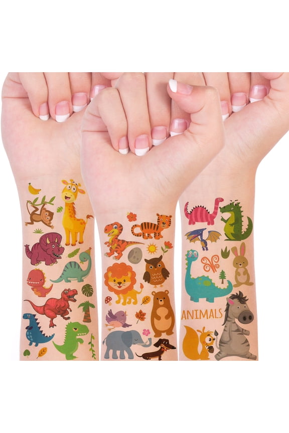 Waterproof Temporary Tattoos for Children, 20 sheets, Dinosaurs & Animals