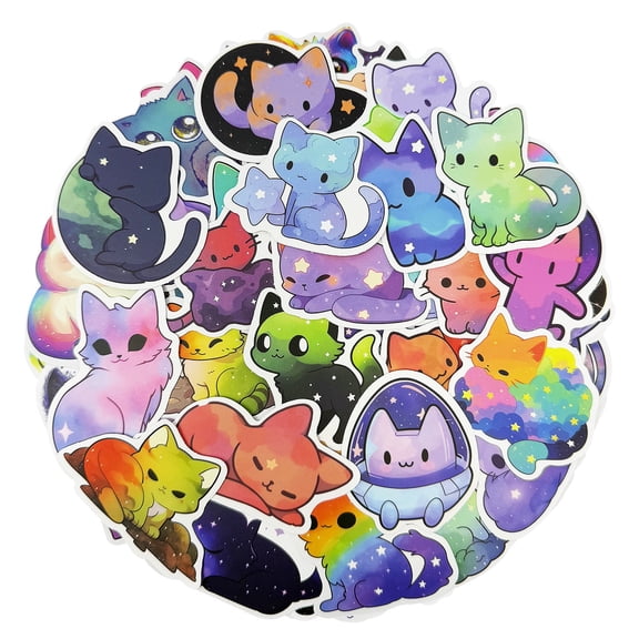 Wrapables Waterproof Vinyl Stickers for Water Bottles, Laptop, Phones, Skateboards, Decals for Teens, 110pcs Starry Cats