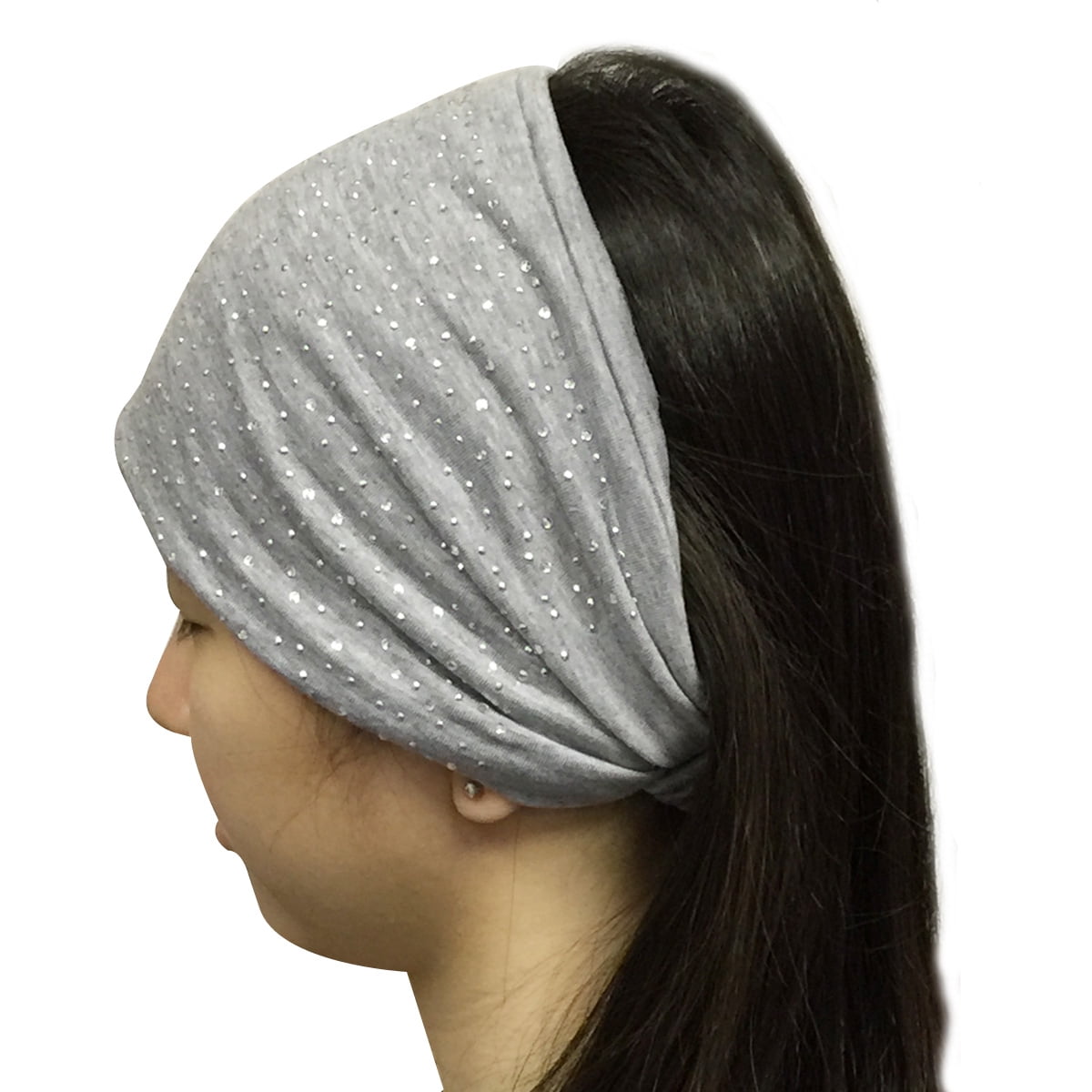 Wrapables® Wide Fabric Headbands with Rhinestones, Mist Gray 