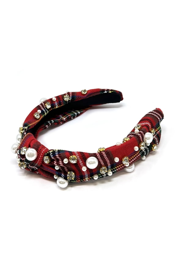 Wide Knotted Headbands, Top Knot Headbands for Women and Girls, Holiday Red Plaid