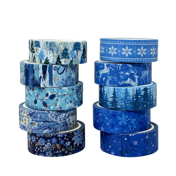 Wrapables Winter Season Washi Set for Arts & Crafts, Scrapbooking, Stationery, Diary, 10pc Blue Winter