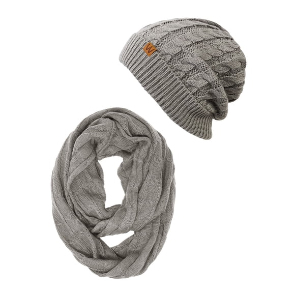 Wrapables® Winter Warm Cable Knit Infinity Scarf and Beanie Set, Gray
