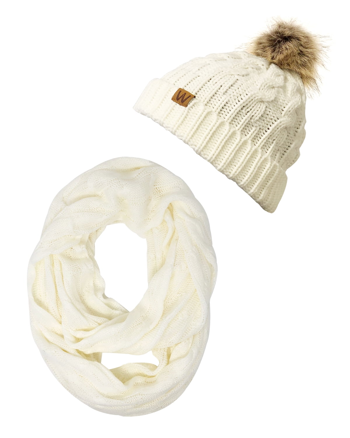 Wrapables® Winter Warm Cable Knit Infinity Scarf and Faux Fur Pom Pom ...