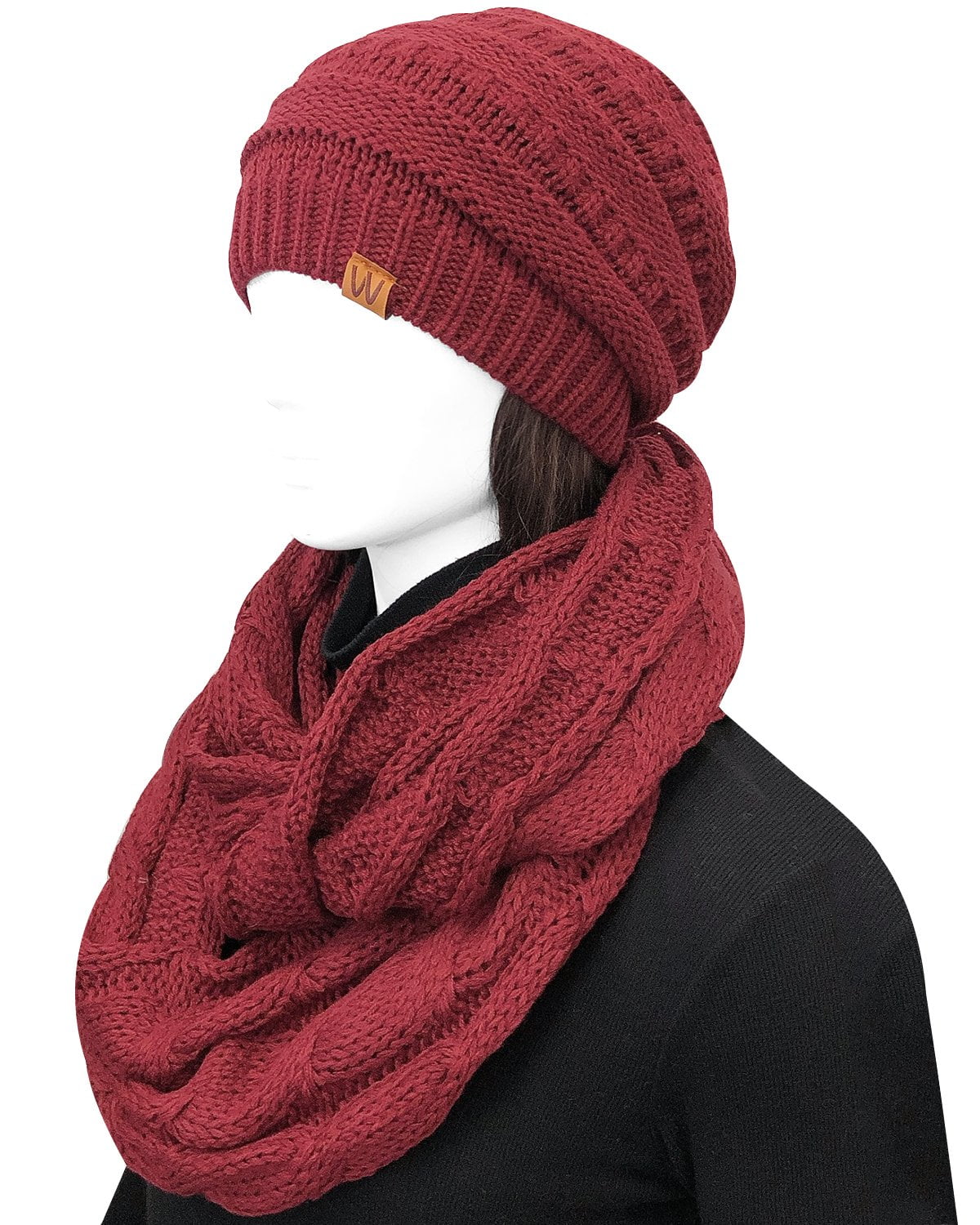 Wrapables Winter Warm Chunky Cable Knit Infinity Scarf and Beanie Set ...