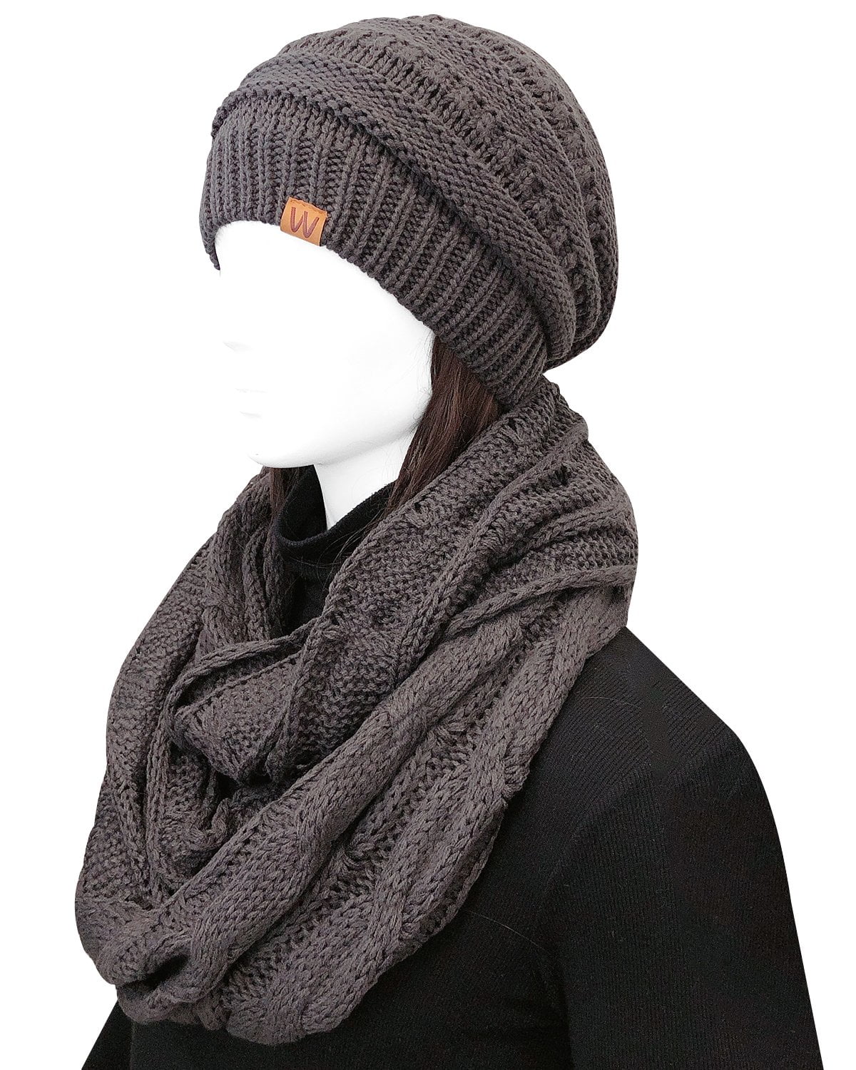 Wrapables Winter Warm Chunky Cable Knit Infinity Scarf and Beanie Set ...
