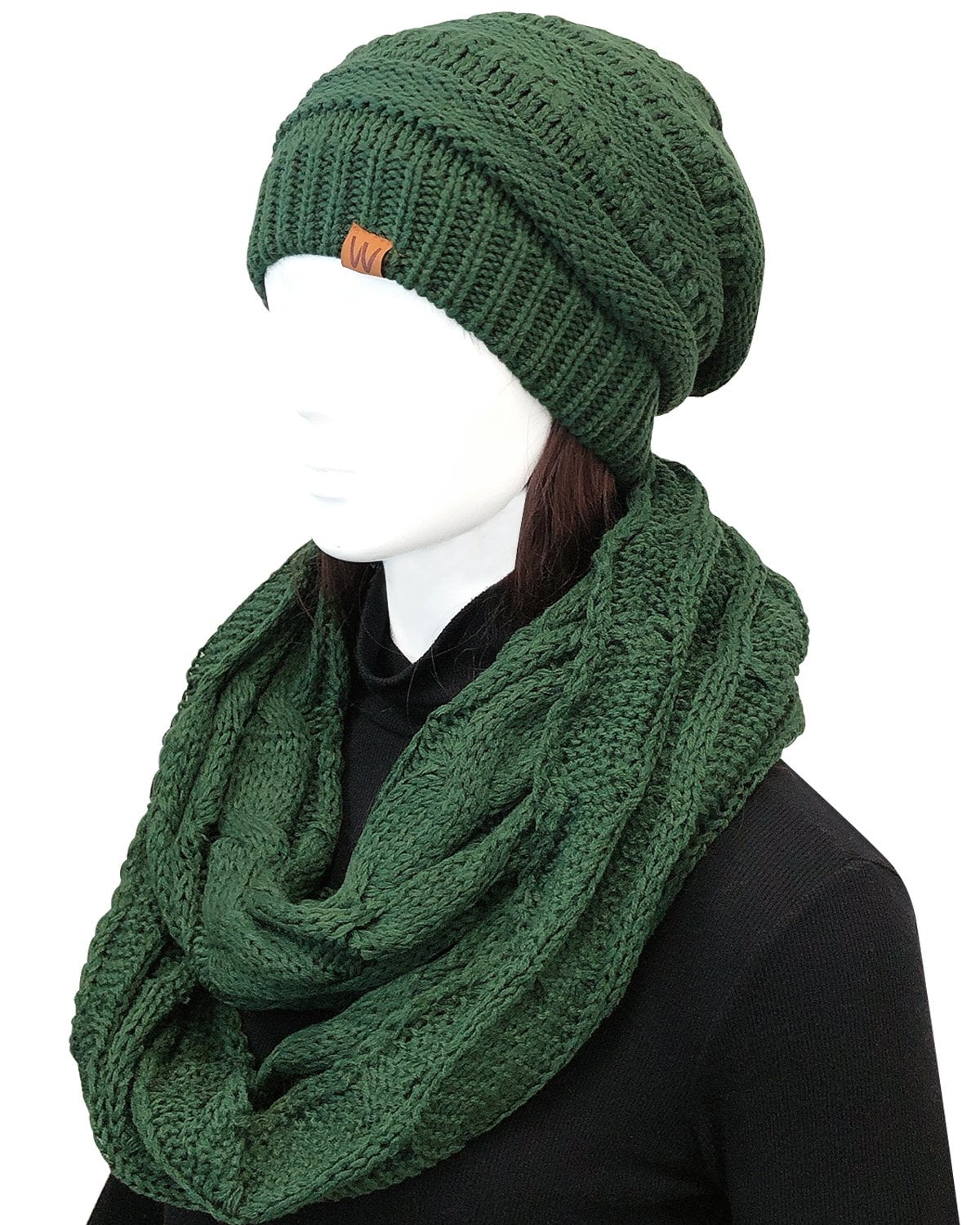 Wrapables Winter Warm Chunky Cable Knit Infinity Scarf and Beanie Set ...