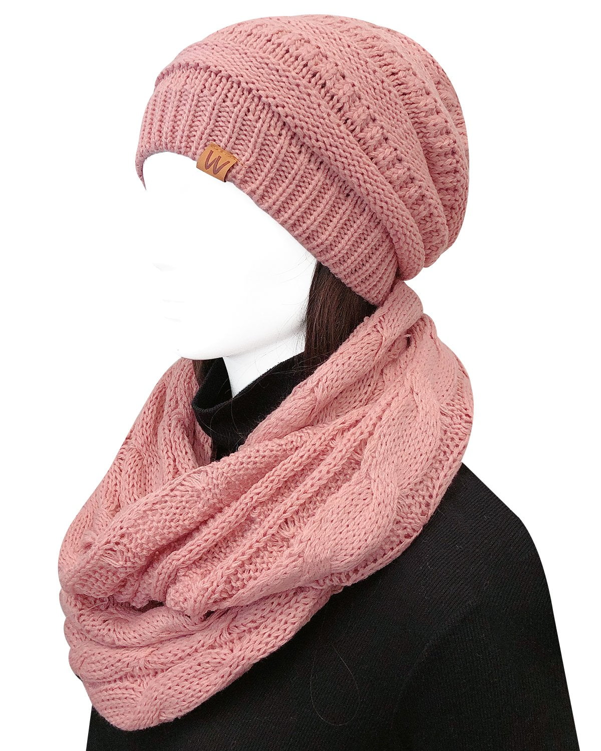 Wrapables Winter Warm Chunky Cable Knit Infinity Scarf and Beanie Set ...