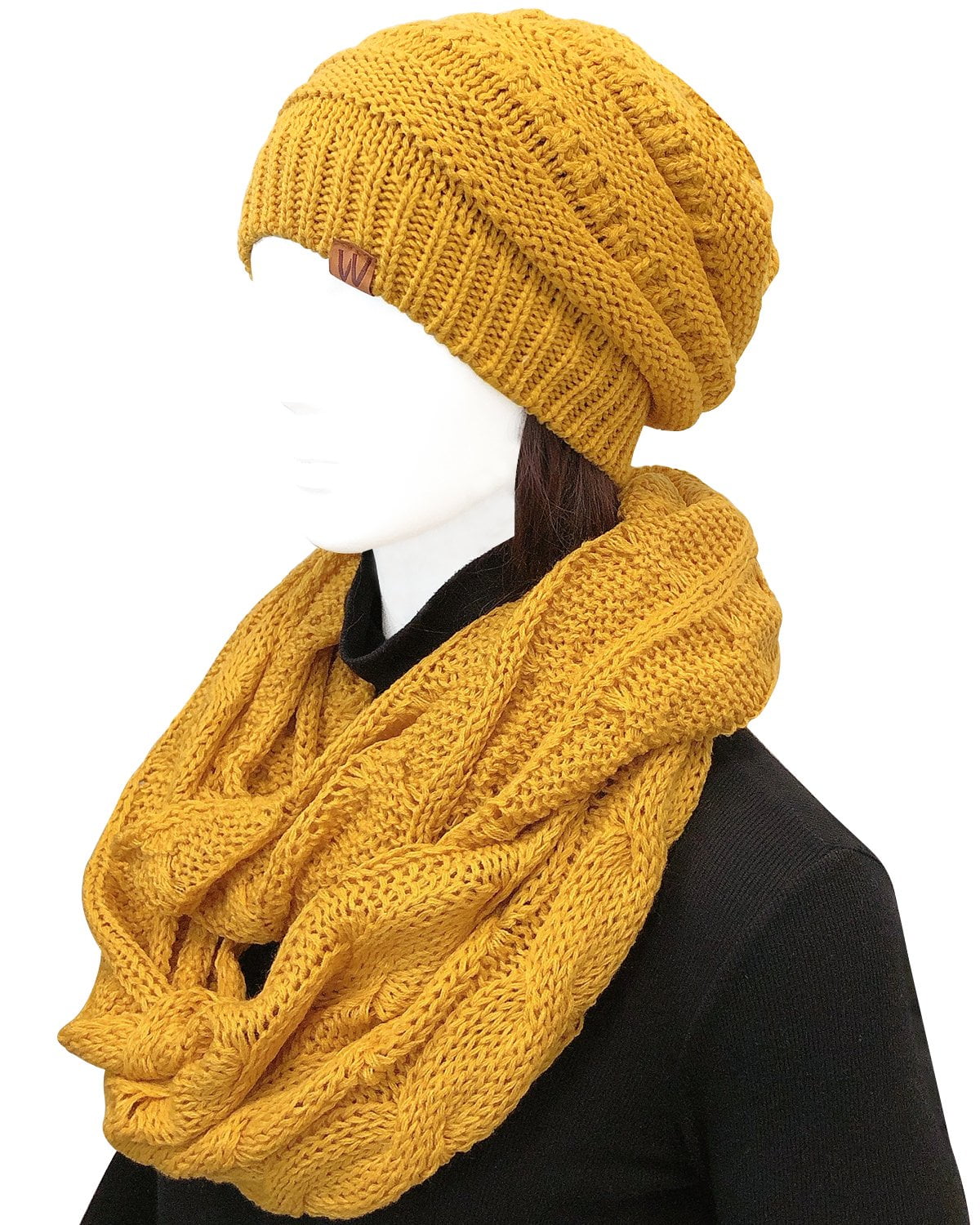 Wrapables Winter Warm Chunky Cable Knit Infinity Scarf and Beanie Set ...
