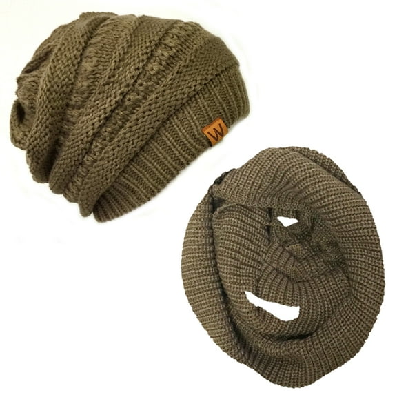 Wrapables® Winter Warm Knitted Infinity Scarf and Beanie Hat Set, Brown Beaver