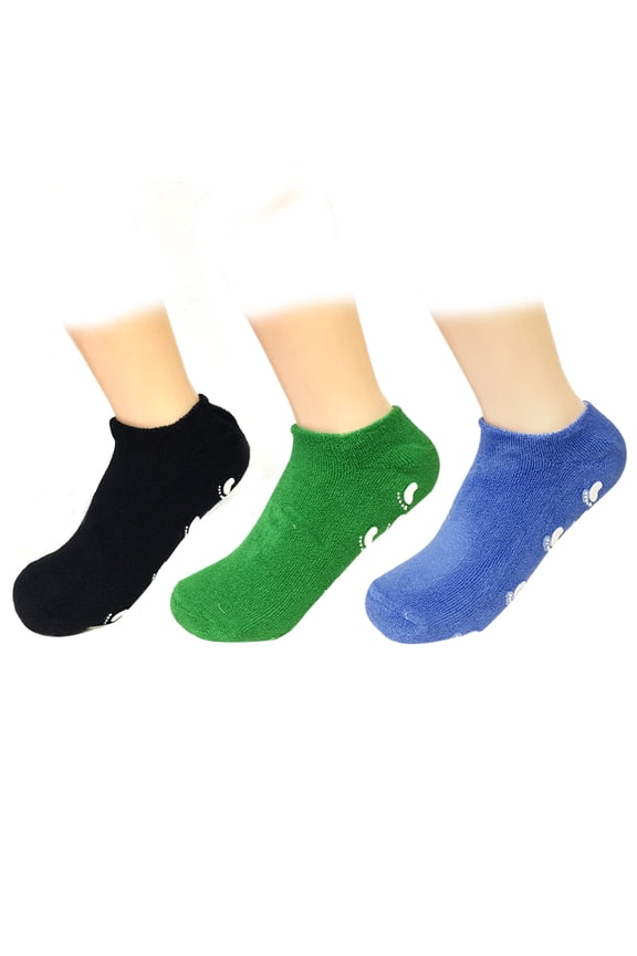 ® Women Ankle Length Non-Skid Gripper Socks (Set of 3), Blue, Green, Black