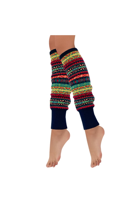Women's Bohemian Winter Warm Long Leg Warmers, Knee High Boot Socks, Navy
