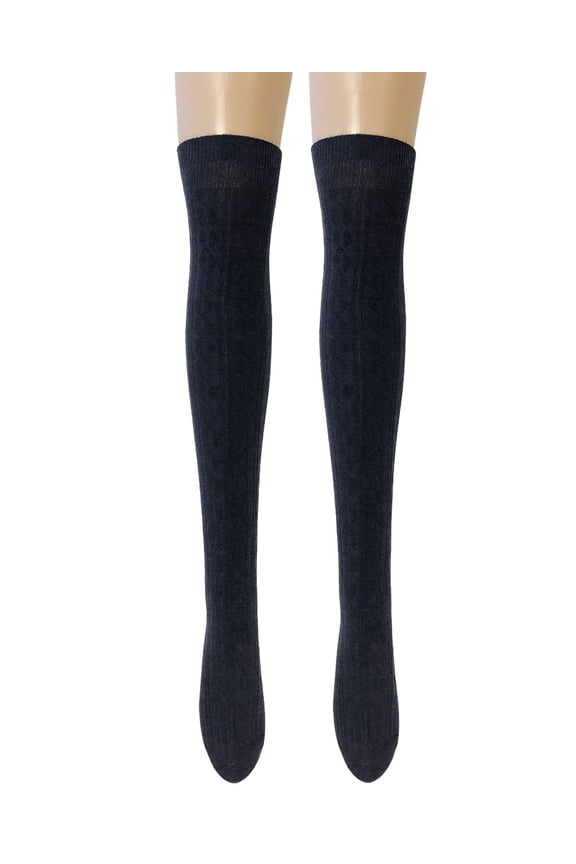 ® Women's Cable Knit Knee High Boot Socks, Black