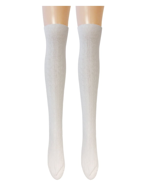 ® Women's Cable Knit Knee High Boot Socks, Cream