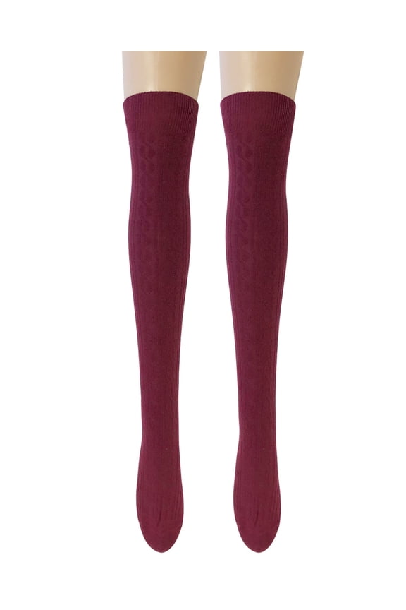 ® Women's Cable Knit Knee High Boot Socks, Wine