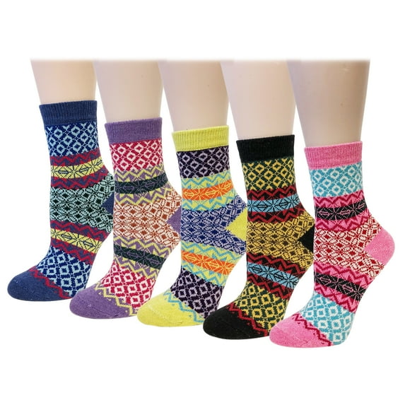 Wrapables® Women's Thick Winter Warm Wool Socks (Set of 5), Boho