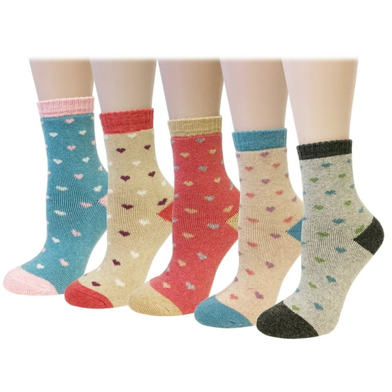 Wrapables® Women's Thick Winter Warm Wool Socks (Set of 5), Hearts