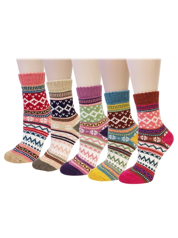 ® Women's Thick Winter Warm Wool Socks (Set of 5), Pastel