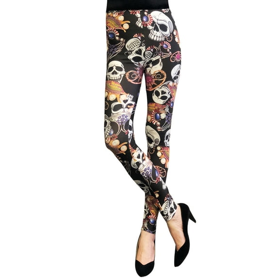 Wrapables® Women’s Ultra-Soft and Stretchy Printed Leggings for Activewear and Workout, Skulls