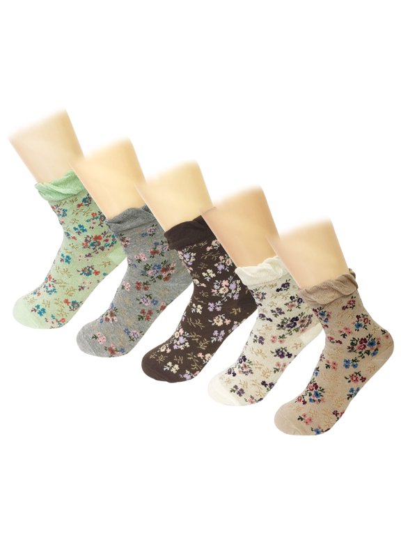 Womens Vintage Floral Posies Socks (Set of 5)
