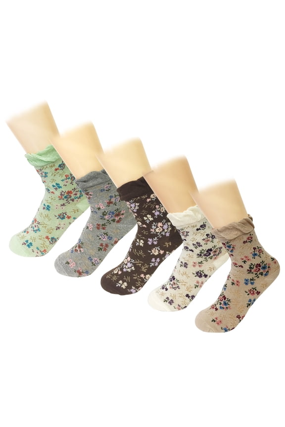 Womens Vintage Floral Posies Socks (Set of 5)