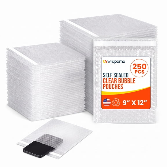 Wrapama Clear Self-Seal Cushioned Bubble Pouches 9x12 Shipping Bags