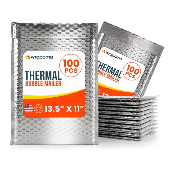 Wrapama Waterproof Insulated Foil Thermal Bubble Mailers 13.5x11, 100-Pack