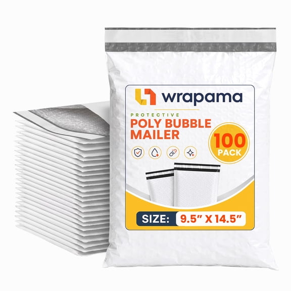 Wrapama Waterproof Self-Seal Padded Poly Bubble Mailers 9.5x14.5, 100-Pack