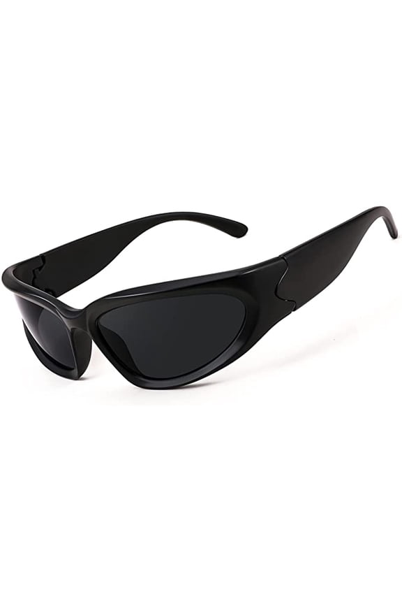 Wraparound Futuristic Sunglasses Punk Sports Glasses Y2K Eyewear for Men Women--Black